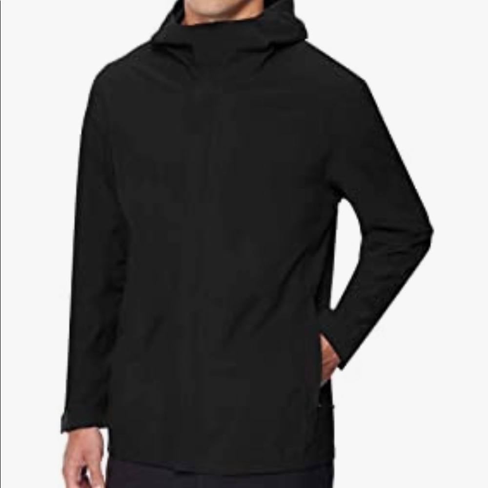 32 Degrees Cool Weatherproof Mens Rain Jacket With hood in color black